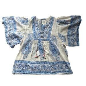 Bell by Alicia Bell Blue Angel top, Cotton/Silk, Boho, artisan, size Medium